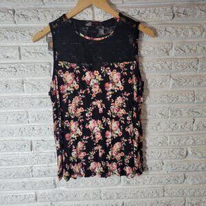 Sheila Rose Womens Top 2X Plus Sleeveless Casual Black Pink Floral FLO55E